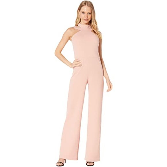 NWT Bebe Pink Halter Scuba Jumpsuit Size 12 - Picture 1 of 3